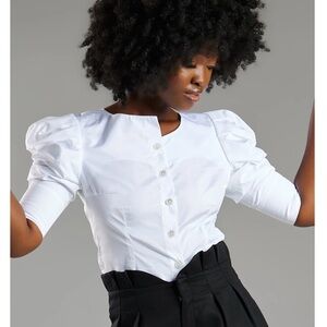 NWT SERAGYI Martina Puff Sleeve cotton White Blouse  $395  Size 2 or 10